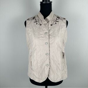 Outback Trading Company Quilted Snap Button Up Vest Women Size Small Embroidered